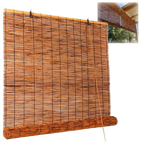 Bambu rullgardiner 30 40 50 60 80 100 115 120 135 150 160 cm, ljusfiltrerande bambu skärmar för inomhusfönster Uteplats, retro sladdlösa vass rullgardiner med lyft Enkel installation(W65cm x H210cm)