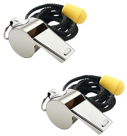 WQEDVN 2 PCS Stainless Steel Whistle, Referee Whistle, Whistle Hiking, Whistles for Teachers, Whistle with 40 Cm Lanyard,for Coaches, Referees, And Officials (Silver)