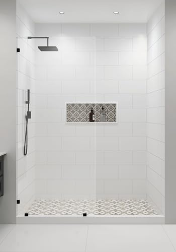 FELYL Shower Glass Panel 34 W x 78 H, Matte Black, Frameless Fixed Glass Panel, Clear 3/8 (10mm) SGCC Tempered Glass, Reversible Installation