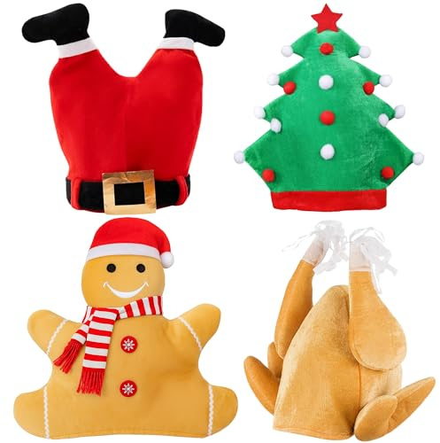 REDSTAR FANCY DRESS 4pc Novelty Christmas Hats Adult - Novelty Christmas Hat Pack for Adults and Kids - Fun Silly Xmas Headwear as Xmas Party Props - Fun Festive Headwear as Festive Photo Booth Props