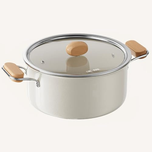 Pentola in ceramica antiaderente con coperchio, pentola da cucina da 24 cm con manico in legno per spaghetti, zuppe, riso, salse e succhi di carne, durevole e facile da pulire