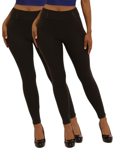 ShoSho Womens Skinny Pants Slim Fit Trousers Treggings Dressy Leggings Office Pants with Sculpting 2-Pack Black & Black Medium