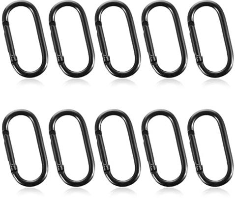 10 Stück Karabiner Oval Schwarz Karabinerhaken Klein Schlüsselringe 49mm Metall Ringkarabiner Buckle Clip Feder Schnappverschluss Karabinerring für Reisen Angeln Camping Wandern Hängematten Rucksack