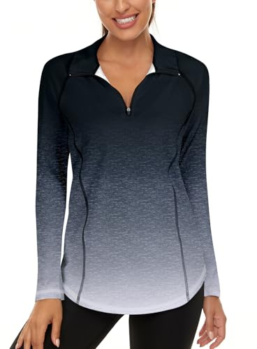 Akiooue Womens Long Sleeve UPF 50+ Running Tops 1/4 Zip Gym Sports Workout Cycling Golf Shirts