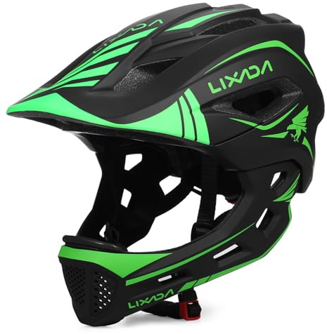 ERYUE Kids Detachable Full Face Helmet Shock-absorption Safety Bike Helmet with Adjustment Dial for Cycle Skateboarding Scooter, 1 * (Black&Green)