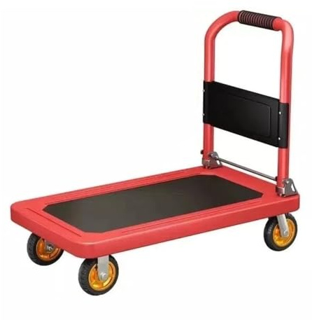 Handkärra, Hopfällbar handkärra, liten lastkärra, lagervagn, bärbar fyrhjulig tyst kundvagn, hanteringsflakbil Hopfällbar handkärra(Red)