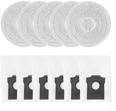 Accesorios para aspiradora Conga Robot Kit de paño y bolsa de polvo compatible con Cecotec para X-Treme Pet Hair Absorbente Microfibra lavable Mopa Pads Set 5 trapos de fregona 6 bolsas de polvo