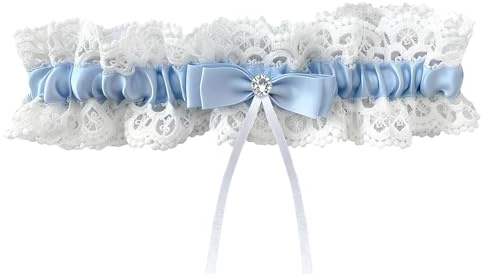 Blue Wedding Garter for Bride – Elegant Lace Bridal Leg Garter with Bow – Stretchable Something Blue Garters for Brides Wedding Dress – Romantic Bridal Shower Accessories for Women