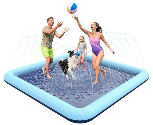 Lubolee Piscina Chorros Niños y Perros, Splash Pad Perros con Borde Reforzado, Juegos de Agua para Niños Diseño Antideslizante, Juguete de Agua de Verano para Jardín y Exteriores (200CM)