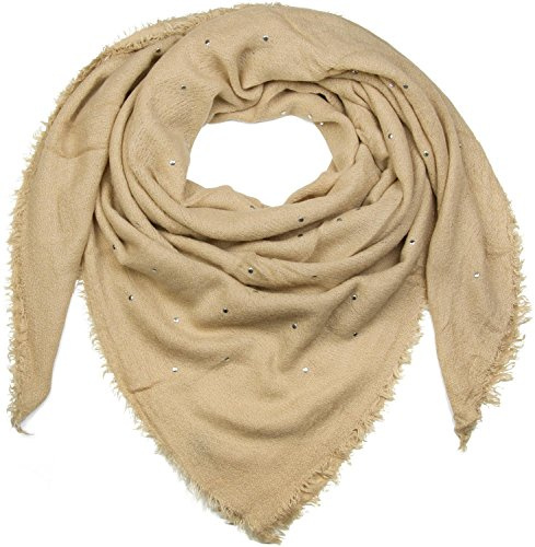 styleBREAKER foulard quadrato XXL in maglia con borchie, frange, sciarpa invernale, foulard, donna 01018147, colore:Beige