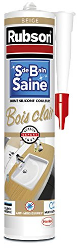 Rubson Mastic Salle de bain Saine Couleur Bois Clair Beige, Joint silicone multi-matériaux renforcé en antifongiques, mastic sanitaire coloré, souple & étanche, 280 ml