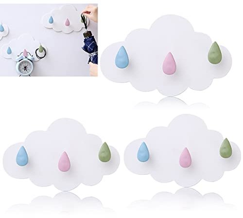 Kindergarderobe Haken,Forreen 3 Stück Garderobenhaken Kinder Plastik Ohne Bohren Wandgarderobe Selbstklebend Wasserdicht Wolken Wandhaken für Jedes Kinderzimmer