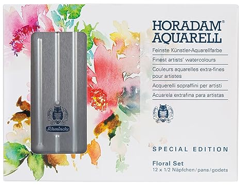 Schmincke - HORADAM® AQUARELL, Floral Set, 12 x 1/2 Näpfchen, 74 879 097, Metallkasten, Malset, feinste Aquarellfarben