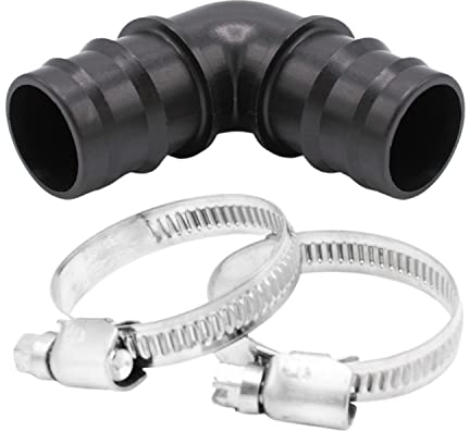 Coude PP 90° avec raccord à embout cannelé + 2 colliers de serrage I 32 mm I 1 pouce I Adaptateur de tuyau I Connecteur de 2 voies I avec embout pour piscine et jardin I bm203