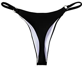 GORGLITTER Damen Bikini Unterteil Tanga Bikinihose Bikini Bottom mit Ring Bindung Bikinislip Schwarz S