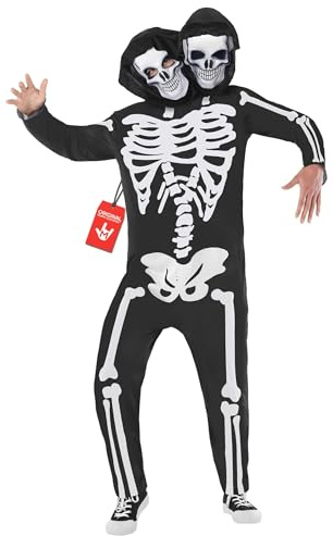 Morph Tvåhövdad Skelettdräkt Herr, Utklädningskostym för Vuxna, Skelettjumpsuit Spökkostym Herr Festkläder, L