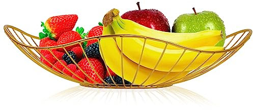 Lainrrew Corbeille à fruits en fil métallique, bol à fruits, support de rangement pour comptoir de cuisine, panier à pain en métal, panier de rangement pour comptoir, décoration d'intérieur (doré)