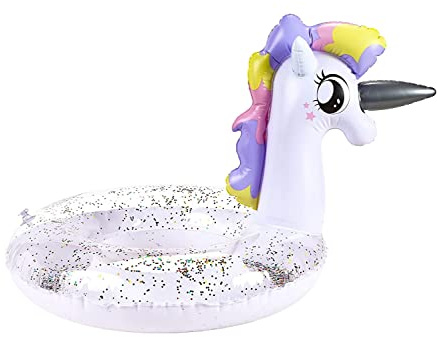 Uppblåsbar enhörning luftmadrass med glitter pool flytande simning flotte strand pool leksak simstol för barn och vuxna