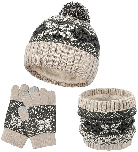 Conjunto de Guantes de Redecilla de Gorros de Invierno para Niños, Gorros de Punto Térmicos Suaves 3 en 1 Gruesos, Calentadores de Cuello Guantes Mágicos, Conjuntos de Accesorios para Niños y Niñas