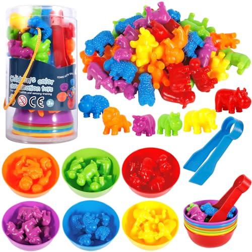 ZHHGOO Juguetes Montessori,47 Piezas Animales Salvajes Juguetes para Niños Aprende Contar para Contar,Motricidad Fina,Juego de Combinación de Color,Juguetes Educativos para Niños 3 4 5 Años
