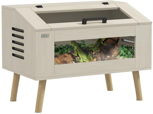 PawHut 111L Reptile Vivarium Terrarium with Tempered Glass Windows, Openable Top for Snake Lizards, Horned Frogs, Chameleons, Hamsters, Gerbils, 80 x 50 x 60cm