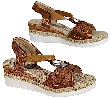 Sandali da donna con zeppa media, suola morbida, casual, con punta aperta, soletta in lino intrecciato, traspiranti, leggeri, con supporto per arco plantare, cinturino regolabile alla caviglia,