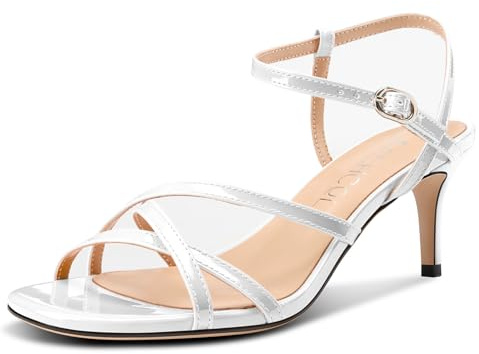 Aachcol Donna Medio Gattini Tacco Heels Strappo Tacco Heel Sandali Aperte sulla Punta Cinturino alla Caviglia Ballo Dress Scarpe 6.5 CM Heels Bianco 40 EU