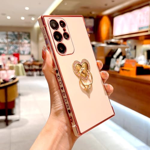Custodia morbida in TPU placcato per Samsung Galaxy S24 S23 S22 S21 Ultra Plus FE A55 A54 A53 A52 A15 A14 A35 A25 5G S 24 23 22 Cover ad anello, rosa, per Samsung A15