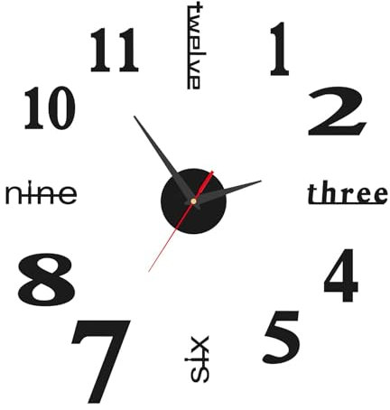 Orologio da parete adesivo 3d grande,40CM orologio da parete fai da te 3D da Muro Design Moderno,meccanismo silenzioso,orologio da muro,Usato per Decorare la Parete Vuota per Casa,Ufficio -Nero