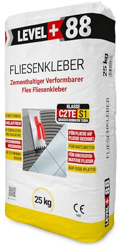 Level Plus 88 Colle flexible pour carrelage - 25 kg - C2TE S1 - Pour intérieur et extérieur - Pour pierre naturelle, mosaïque de verre, carrelage - Gris