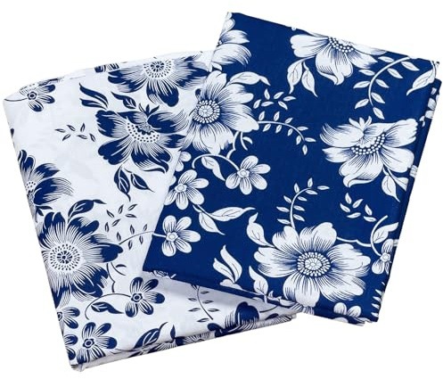 Tygset: 2 m blommigt bomullstyg, färgkoordinerat, blått och vitt, 130 g/m² (2 stycken vardera 100 x 160 cm)