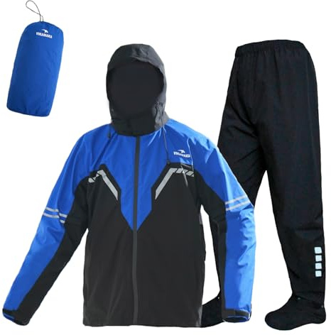 VIKAMAKA Combinaison de pluie imperméable pour homme, veste de pluie légère et portable réfléchissante pour moto cyclisme équipement de pluie, bleu, X-Large