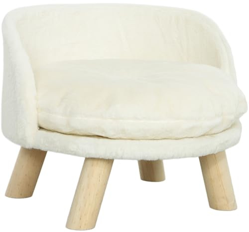 PawHut Canapé pour chien Canapé pour chien avec coussin, pieds en bois, lit pour chien lavable canapé surélevé pour animaux de compagnie canapé pour chat pour chiens miniatures, 40,5 x 40,5 x 33 cm