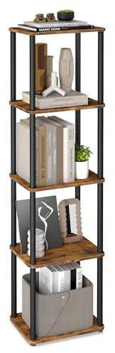 VASAGLE Superschnelle werkzeuglose Montage, Regal mit 5 Ebenen, Standregal, Aufbewahrungsregal, 23,8 x 38 x 139 cm, Wohnzimmer, Schlafzimmer, Küche, vintagebraun-tintenschwarz LLS135K01