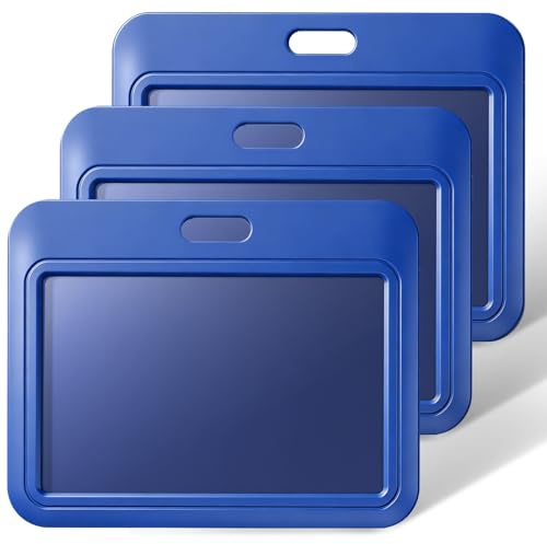 Uniclife Porta Tarjetas de Identificación Funda Horizontal Azul de Plástico Duro con Ventana Transparente Portatarjetas para Oficina Escuela Tarjetas de Crédito Licencia y Pases, Paquete de 3