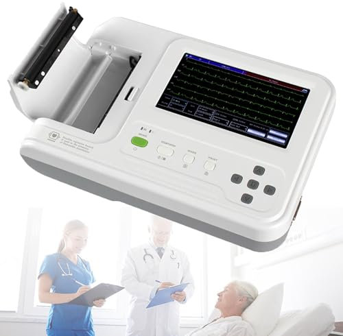 ECG/EKG Machine Portable 12 Leads Monitor 7 inch LCD Touch Screen Digital 6 Channel Electrocardiograph - Ideal for Medical Professionals
