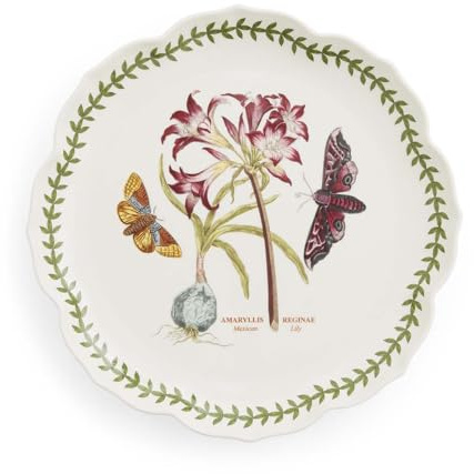 Portmeirion Botanic Garden Lotus Dinner Plate, Mexican Lily - Decorative Porcelain Dish with Butterfly Motif, 11.25 Scalloped Rim Shape for Dining or Display - Microwave, Oven & Dishwasher Safe