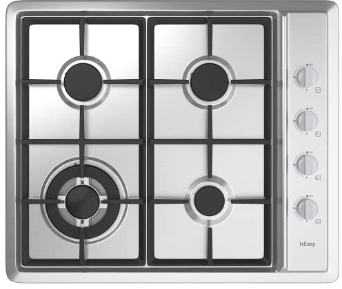 Piano Cottura a gas 4 fuochi, Gas on acciaio inox 60cm 7.8KW, Autosufficiente, da Incasso, per gas naturale/propano, sicurezza tramite termocoppia
