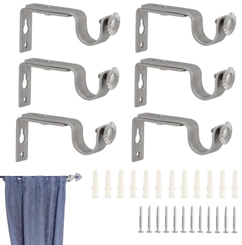 6Pcs Curtain Pole Bracket, Adjustable Heavy Duty Curtain Brackets for Poles | Metal Curtains Rod Brackets Set, with Screws for Poles, Wall Rod-Heavy Duty and Rust Resistant