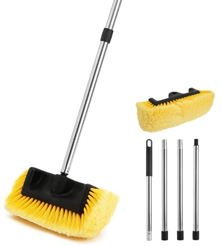Yocada Five-Sided Car Wash Brush with 61 Long Handle No Scratch 12 Soft Bristle Brush Car Wash Cleaning Mop for Car SUV RV Truck Caravan Boat House Siding Floor