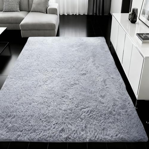 Vardagsrum Konstfäll 380 x 380 cm Halkfri Mjuk Sängmatta Enkel för Sovrum Barnrum, Ljusgrå