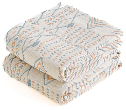 HOORDRY Boho Throw Blanket, Double-sided Soft Cotton Quilt, Beige | Lightweight Breathable Large Throws for Settees Sofa Couch Bedspread,Decorative Herringbone Blanket ,All Season 200 x 230CM