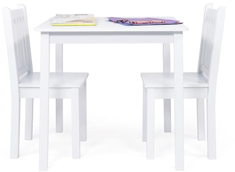 Humble Crew Cambridge Wooden Square Table & 2 Chairs Set for Children, Easy to Clean Furniture - White