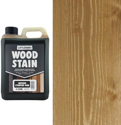 Littlefair's Wood Stain Water-Based - (Antique Stripped Pine) – Non-Toxic, Eco-Friendly & Quick Drying - Easy-to-Apply, Concentrated Formula for All Wood Types – 5 LTR