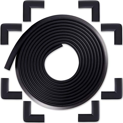 Kit Protector para Esquinas y Bordes de Muebles de Bébé Earth - Juego de 8 Cantos Protectores y 1 Rollo de 6m para Mesas y más - Seguridad Infantil en el Hogar - Tope Puerta Gratis - Negro
