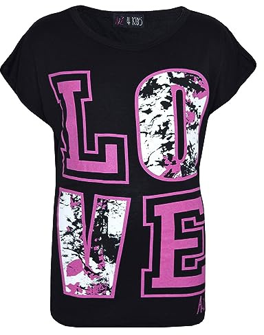 A2Z 4 Kids Girls Love Print Crop Top & Splash Print Fashion T-Shirt Soft Comfortable Short Sleeve Tank Top for Ages 5-13 Years Black