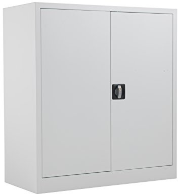 Office Hippo Steel Storage Cabinet, Lockable Cabinet, Double Door Metal Storage Cabinet With 2 Height Adjustable Shelves, Metal Cabinet With 50kg Load Capacity Per Shelf - White