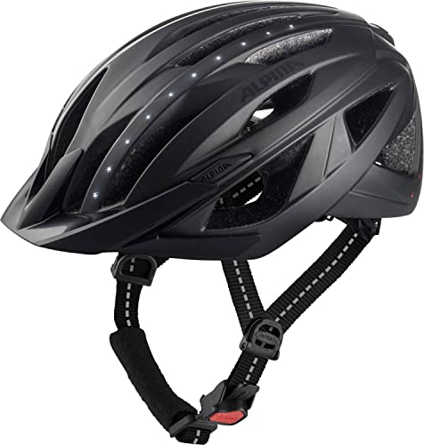 Alpina HAGA LED - Stoßabsorbierender, Beleuchteter & Optimal Anpassbarer Fahrradhelm Mit Integriertem LED-Licht Für Erwachsene, Black matt, 58-63 cm