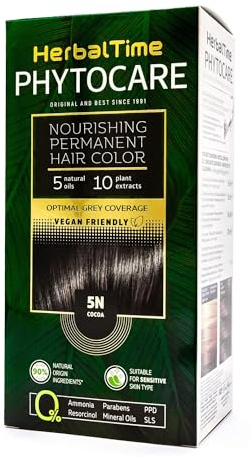Herbal Time Phytocare Tinte Permanente para el Cabello Color Cacao 5N | Kit Tinte Natural Pelo Profesional | Nutre y Protege Tu Cabello | Sin Amoníaco, PPD y SLS | 124.5 ml