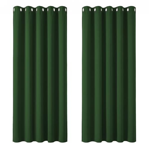 Deconovo Green Curtains Thermal Insulated Eyelet Blackout Curtains for Bedroom 66 x 72 Inch Forest Green Two Panels